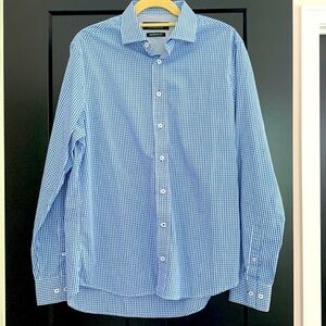 Nick Graham Men’s Modern Fit, Blue & White Checkered Long Sleeve Shirt. Size L